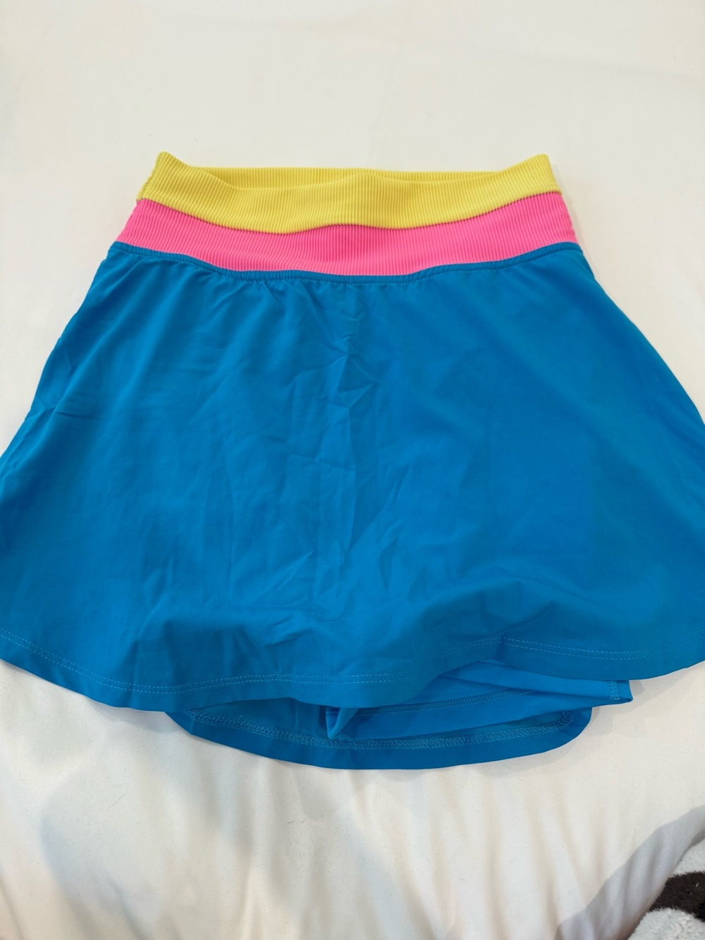 Beach Riot Athletic Skirt with Pink and Yellow Waistband - Blue